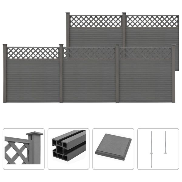 vidaXL Garden Fence with Trellis WPC 879x185 cm Grey