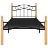 vidaXL Bed Frame without Mattress Black Metal&Solid Oak Wood 100x200 cm