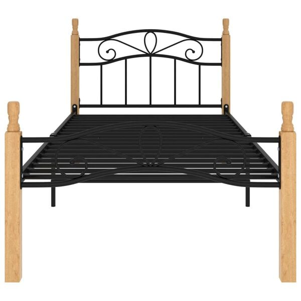 vidaXL Bed Frame without Mattress Black Metal&Solid Oak Wood 100x200 cm