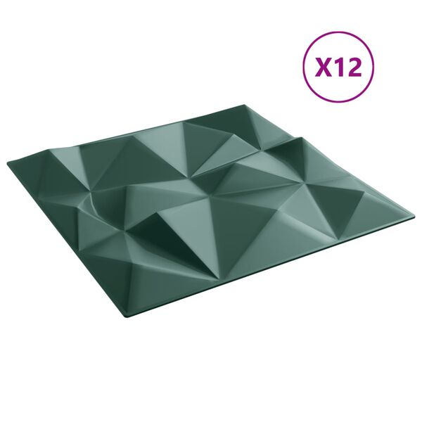 vidaXL Wall Panels 12 pcs Green 50x50 cm XPS 3 m² Diamond