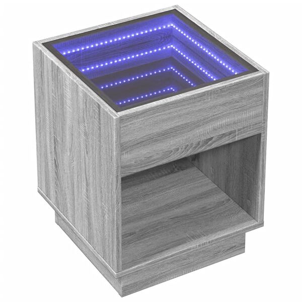vidaXL Coffee Table with Infinity LED Grey Sonoma 40x40x50 cm