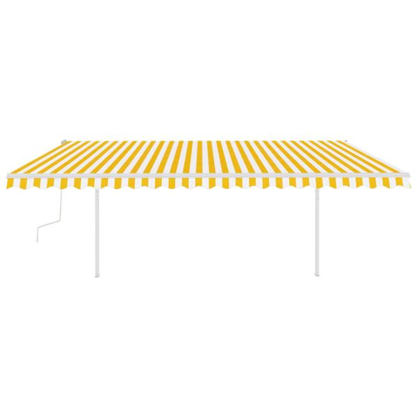vidaXL Manual Retractable Awning with Posts 5x3 m Yellow and White