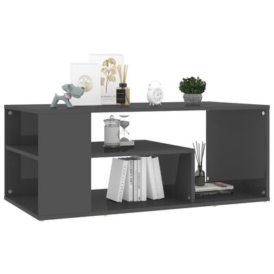 vidaXL Coffee Table High Gloss Grey 100x50x40 cm Engineered Wood