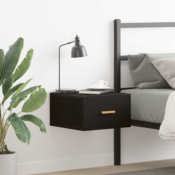 vidaXL Wall-mounted Bedside Cabinet Black Oak 35 x 35 x 20 cm