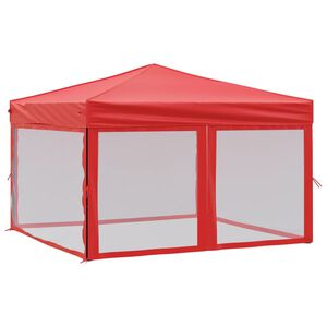 vidaXL Folding Party Tent with Sidewalls Red 3x3 m