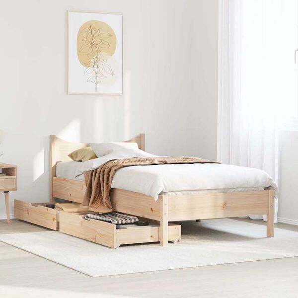 vidaXL Bed Frame with Drawers 90x200 cm Solid Wood Pine