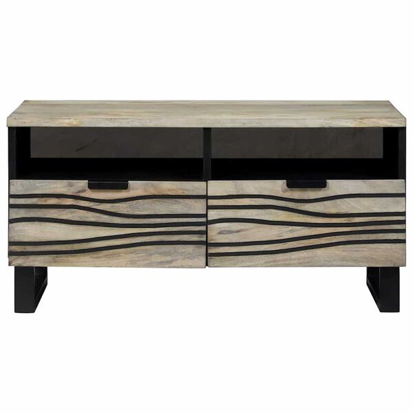 vidaXL Coffee Table Beige and Black 80 x 54 x 40 cm Solid Acacia wood