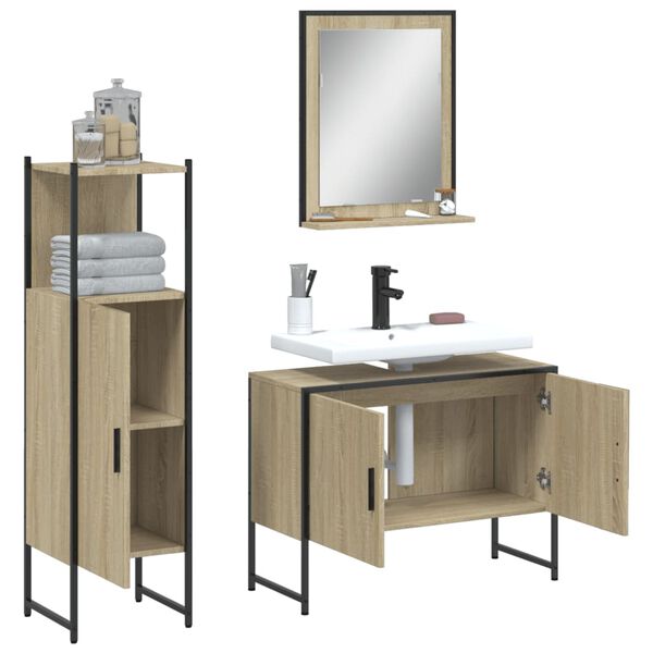 vidaXL 3 Piece Bathroom Cabinet Set Sonoma Oak Engineered Wood
