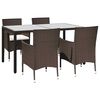 vidaXL 5 Piece Garden Dining Set with Cushions Brown Poly Rattan