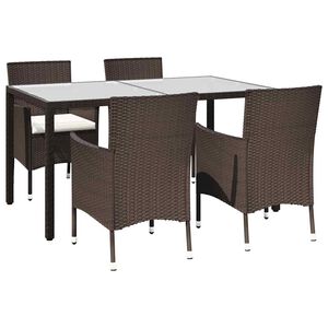 vidaXL 5 Piece Garden Dining Set with Cushions Brown Poly Rattan
