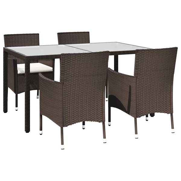 vidaXL 5 Piece Garden Dining Set with Cushions Brown Poly Rattan