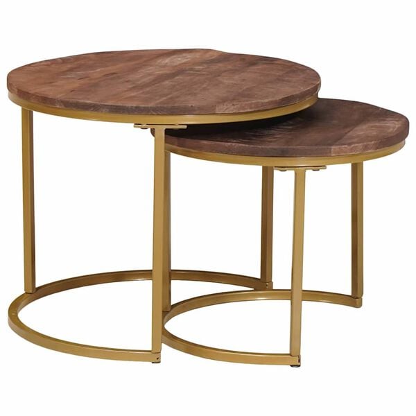 vidaXL Nesting Coffee Tables 2 pcs Solid Mango Wood and Steel