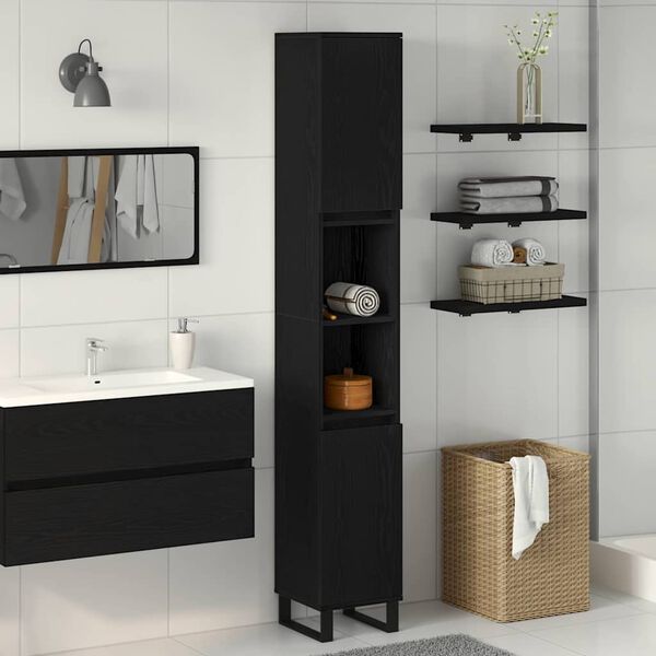 vidaXL Bathroom Cabinet Black Oak 30 x 30 x 190 cm Engineered Wood