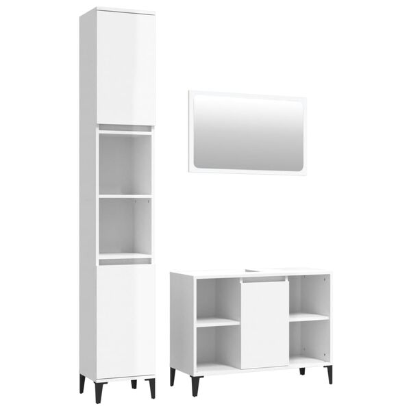 vidaXL 3 Piece Bathroom Furniture Set High Gloss White Engineered Wood