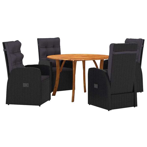 vidaXL Garden Dining Set 5 pcs Black Poly Rattan