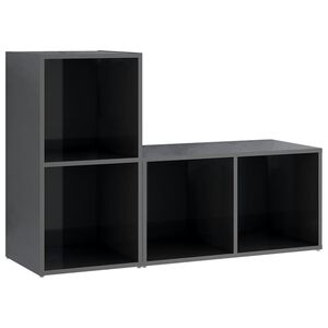 vidaXL 2 Piece TV Cabinet Set High Gloss Grey 72x35x36,5 cm Engineered Wood