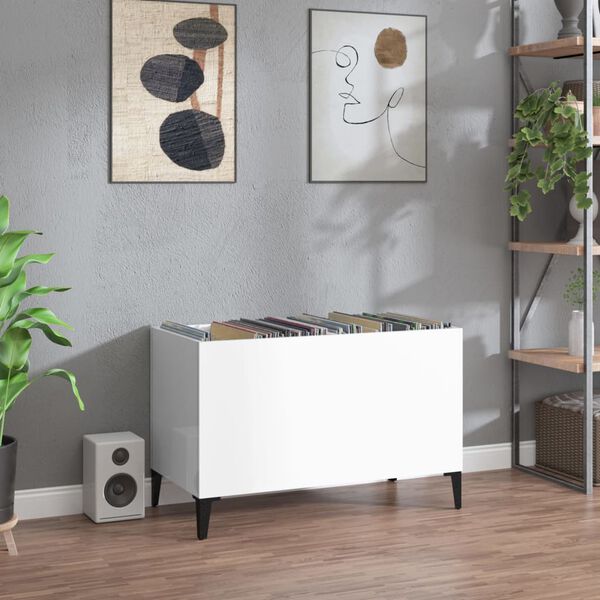 vidaXL Record Cabinet High Gloss White 74.5x38x48 cm Engineered Wood