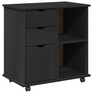 vidaXL Rolling Cabinet 63.5 x 39 x 65.5 cm Solid Pine Wood Black