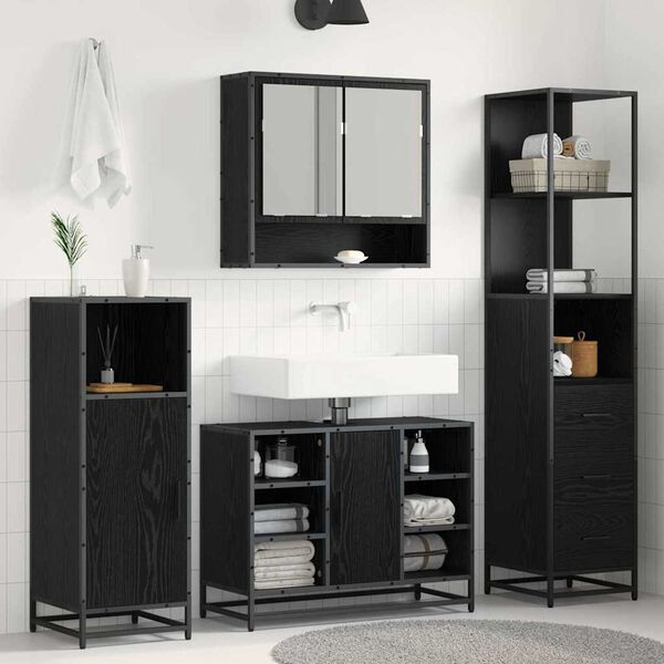 vidaXL Bathroom Furniture Set with Drawer Black Oak 35 x 37.5 x 166 cm