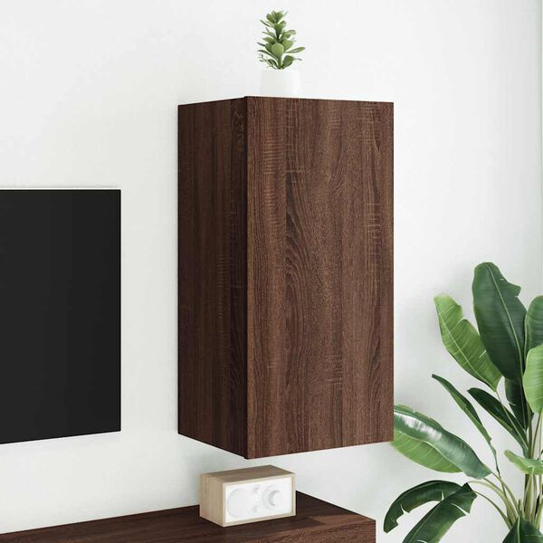 vidaXL TV Wall Cabinet with LED Lights Brown Oak 40.5x35x80 cm