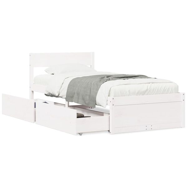vidaXL Bed Frame without Mattress White 90x190 cm Single Solid Wood Pine