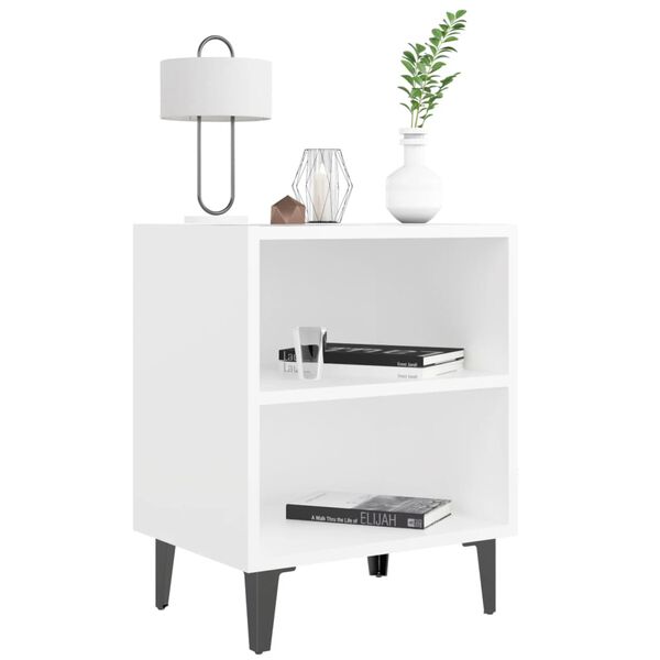 vidaXL Bed Cabinet with Metal Legs White 40x30x50 cm