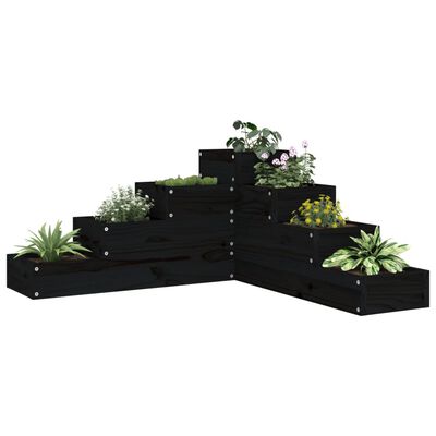 vidaXL Garden Planter 4-Tier 80.5x79x36 cm Black Solid Wood Pine