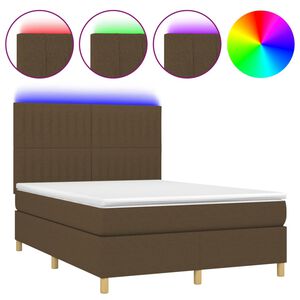 vidaXL Box Spring Bed with Mattress&LED Dark Brown 140x200 cm Fabric