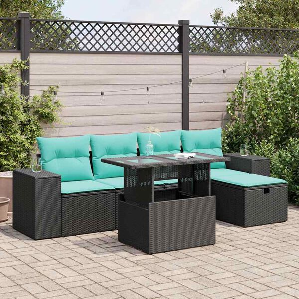 vidaXL 6 Piece Garden Sofa Set with Cushions Grey Poly Rattan Acacia