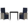 vidaXL Garden Dining Set with Cushion 3 pcs Grey Poly Rattan