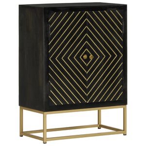 vidaXL Sideboard with 2 Doors Black&Gold 55x30x75 cm Solid Wood Mango
