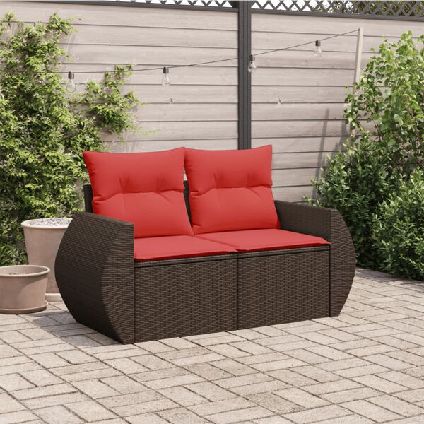 vidaXL Garden Sofa with Cushions 2-Seater Brown Poly Rattan
