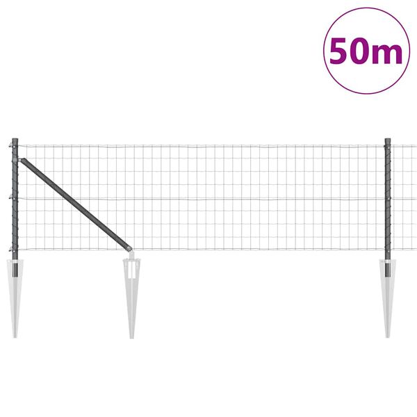 vidaXL Fence with Posts Grey 0.6 x 50 m Steel