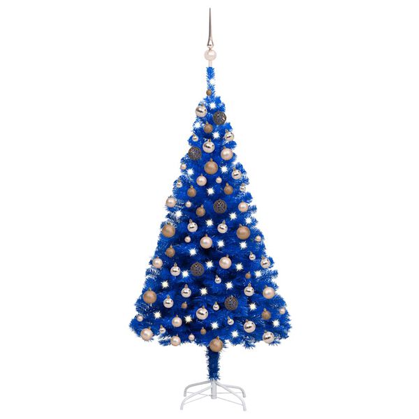vidaXL Artificial Pre-lit Christmas Tree with Ball Set Blue 150 cm PVC
