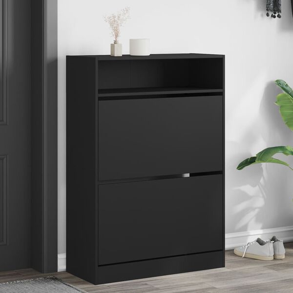 vidaXL Shoe Cabinet with 2 Flip-Drawers Black 80x34x116 cm