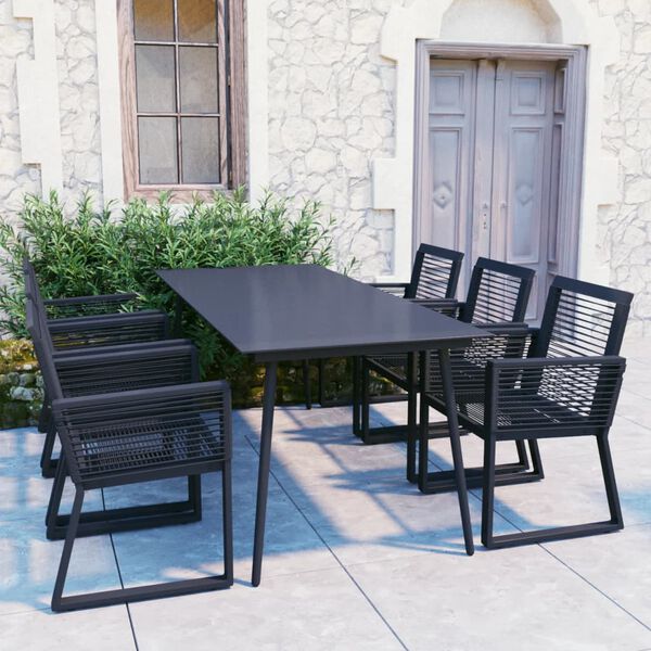 vidaXL 7 Piece Outdoor Dining Set PVC Rattan Black