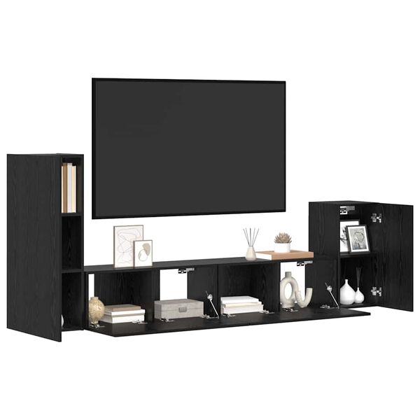 vidaXL Wall TV Cabinet Wall-mounted 3 pcs Black Oak Engineered Wood