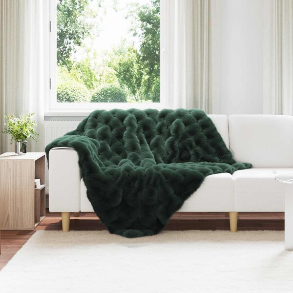 vidaXL Faux Rabbit Fur Blanket Olite 4 pcs Dark Green 130 x 150 cm