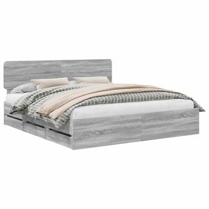 vidaXL Bed Frame with Drawer Grey Sonoma 200 x 200 cm Engineered Wood