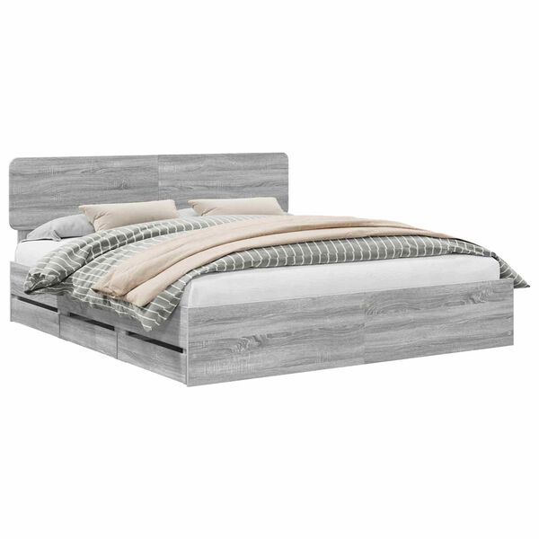 vidaXL Bed Frame with Drawer Grey Sonoma 200 x 200 cm Engineered Wood