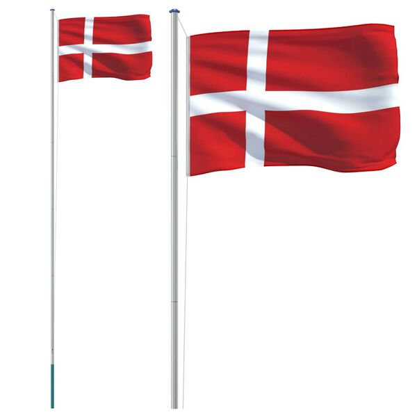 vidaXL Denmark Flag and Pole 6.08 m Aluminium