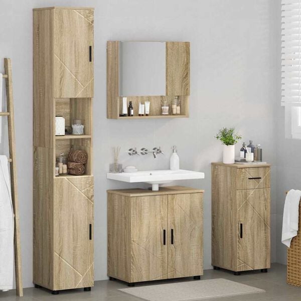 vidaXL Bathroom Furniture Set 4 pcs Sonoma Oak Engineered wood & Metal