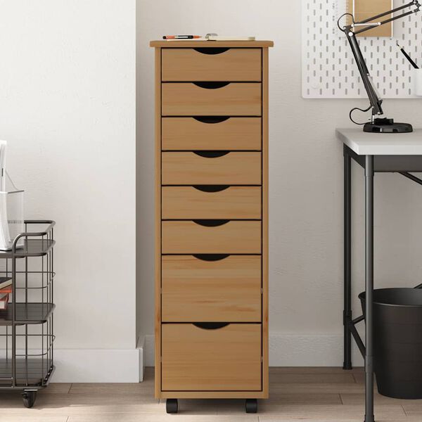 vidaXL Rolling Cabinet with Drawers MOSS Honey Brown Solid Wood Pine