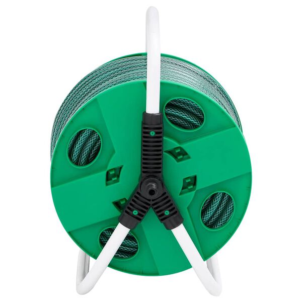 vidaXL Free Standing Green Hose Reel with Hose Fitting Set 0.5" 50 m PVC
