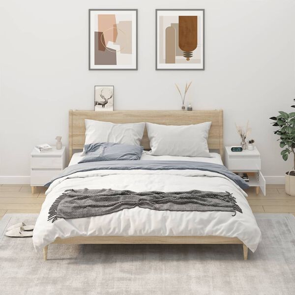 vidaXL Bedside Cabinets 2 pcs High Gloss White 40x35x50 cm