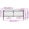 vidaXL Fence Gate Double Door with Arched Top Steel 400x175 cm Black