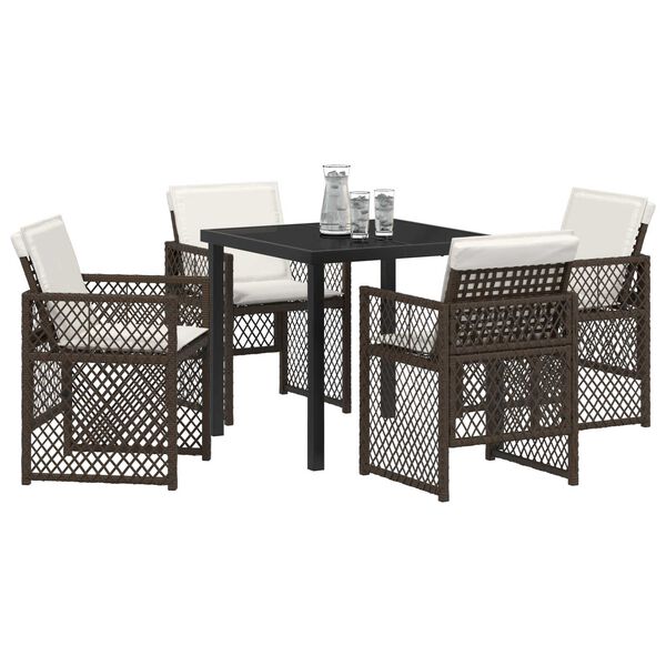 vidaXL Garden Dining Set 5 pcs Brown Poly Rattan