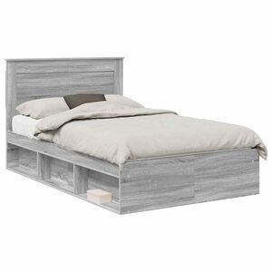 vidaXL Bed Frame with Drawer Grey Sonoma 135 x 190 cm Solid Pine Wood