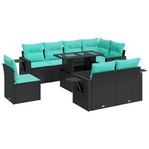 vidaXL 9 Piece Garden Sofa Set with Cushions Black Poly Rattan Acacia