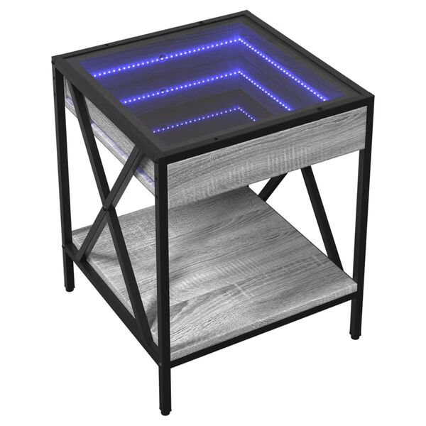 vidaXL Bedside Table with Infinity LED Grey Sonoma 40x40x49 cm